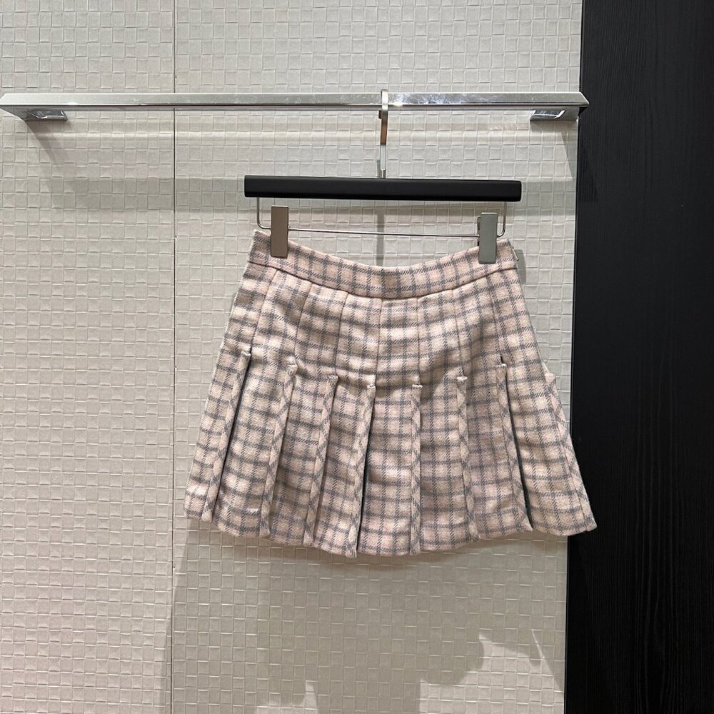 Thom Browne plaid patchwork pleated midi skirt - image 1